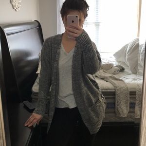 Gray cardigan with ties up the sides